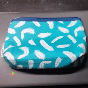 Jonathan Adler Teal Feather Pouch with Blue Zipper